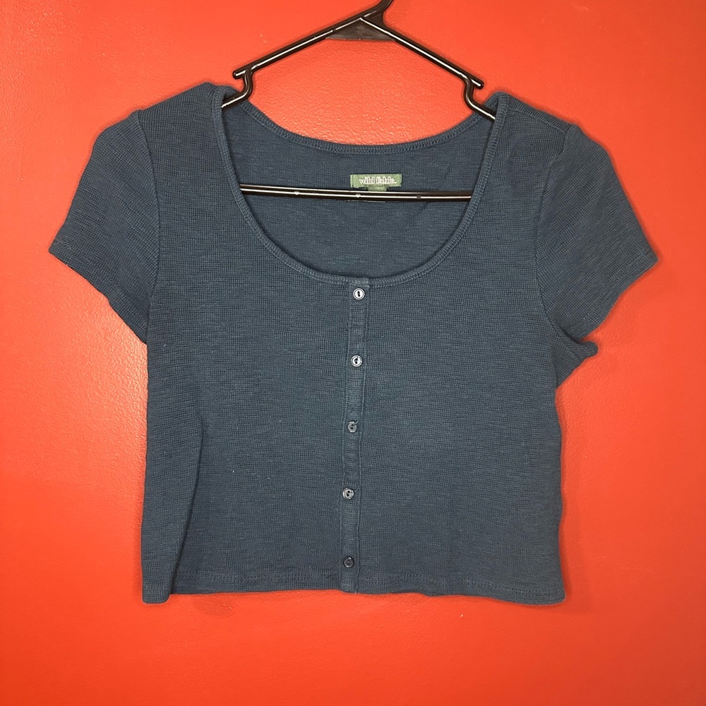Wild Fable Women's Form-Fitting Crop Top Cotton Button Style Navy Size M